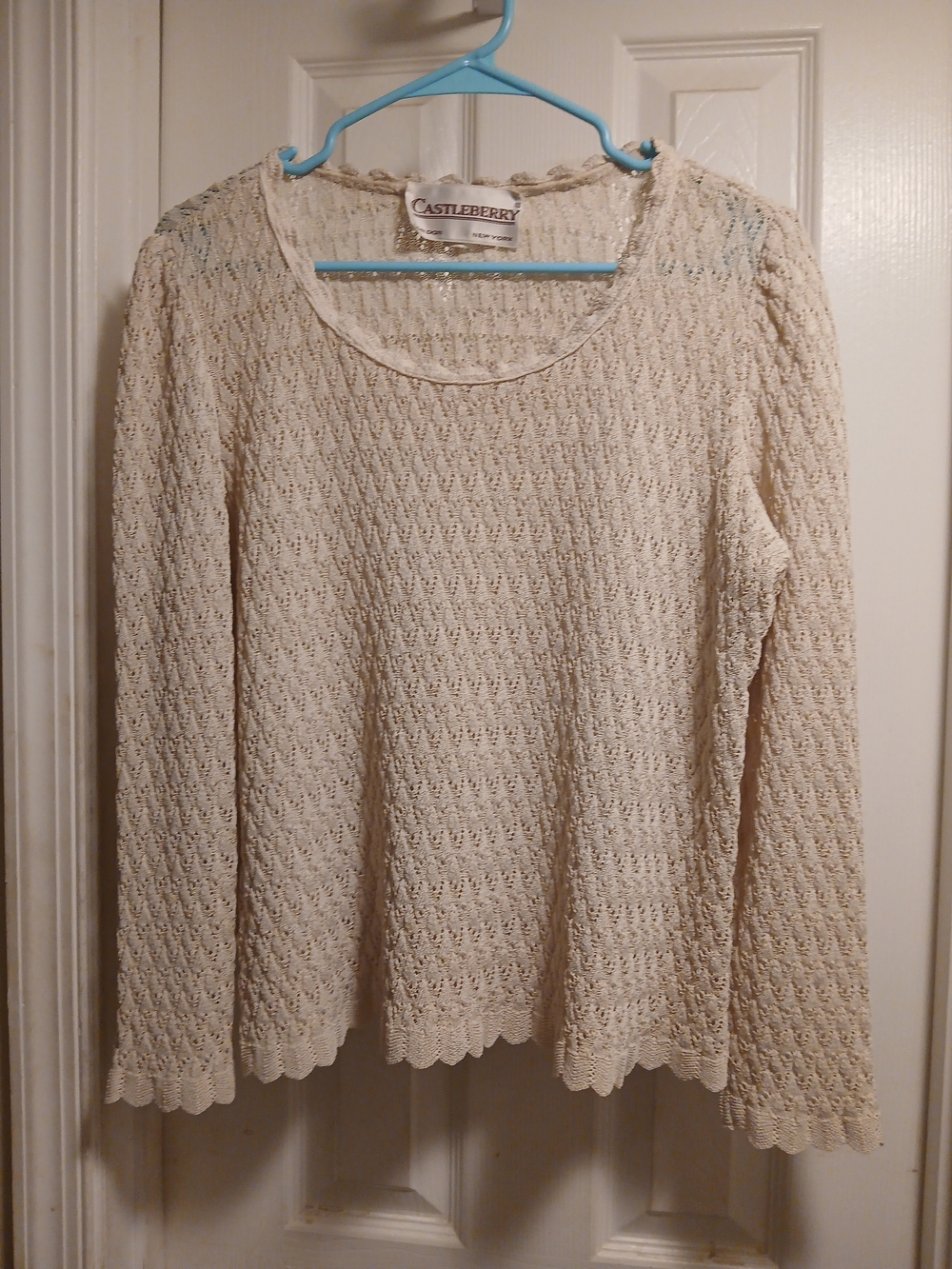 Vintage Castleberry Cream Crochet Long Sleeve Top Knit Sz.M/L